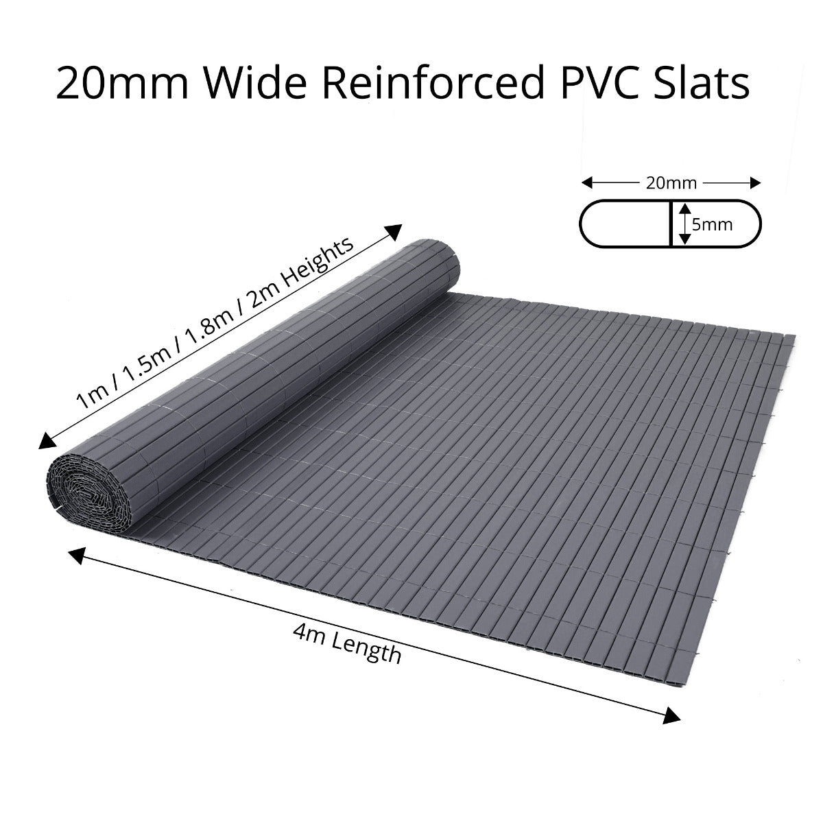 Artificial Bamboo PVC Slat Screening Grey Double Sided 4m Long