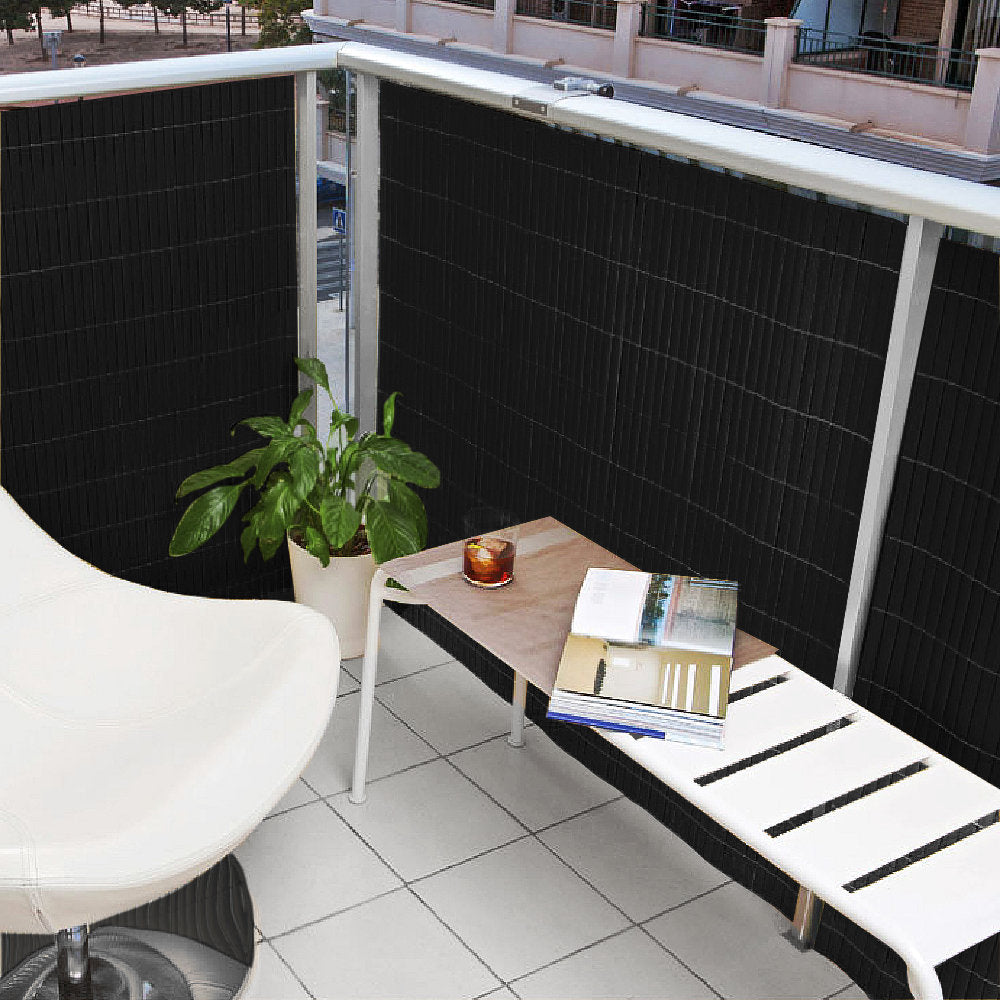 Artificial Bamboo PVC Slat Screening Black 19mm Double Sided 4m