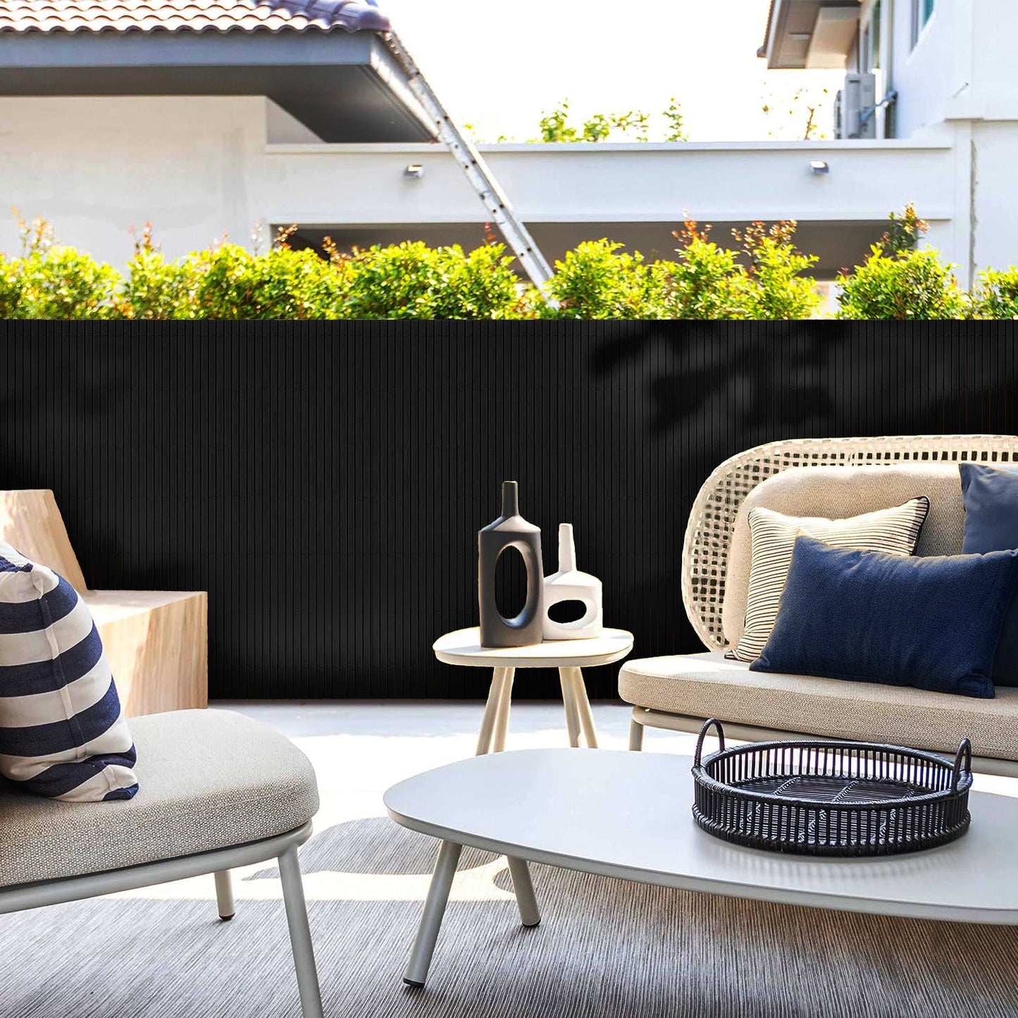 Artificial Bamboo PVC Slat Screening Black 19mm Double Sided 4m