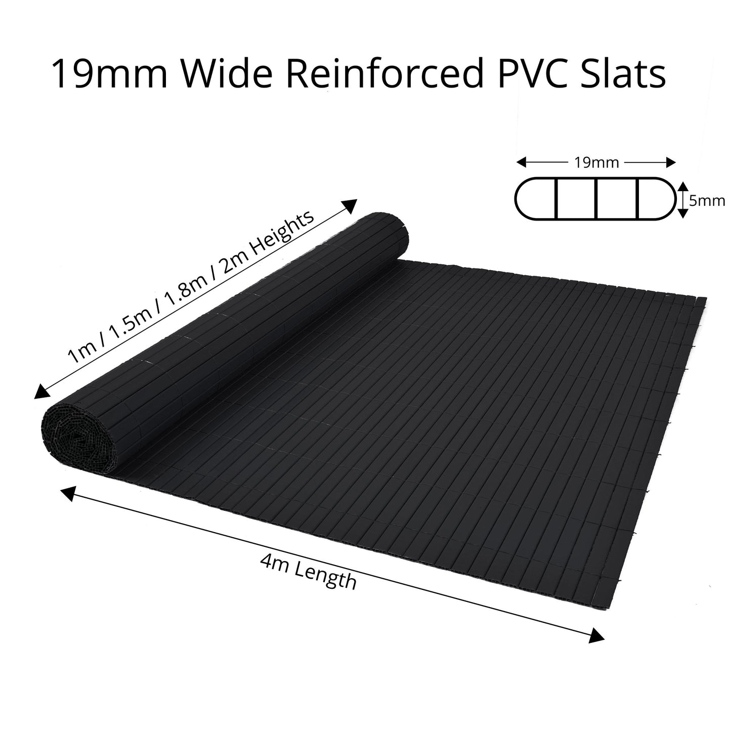 Artificial Bamboo PVC Slat Screening Black 19mm Double Sided 4m