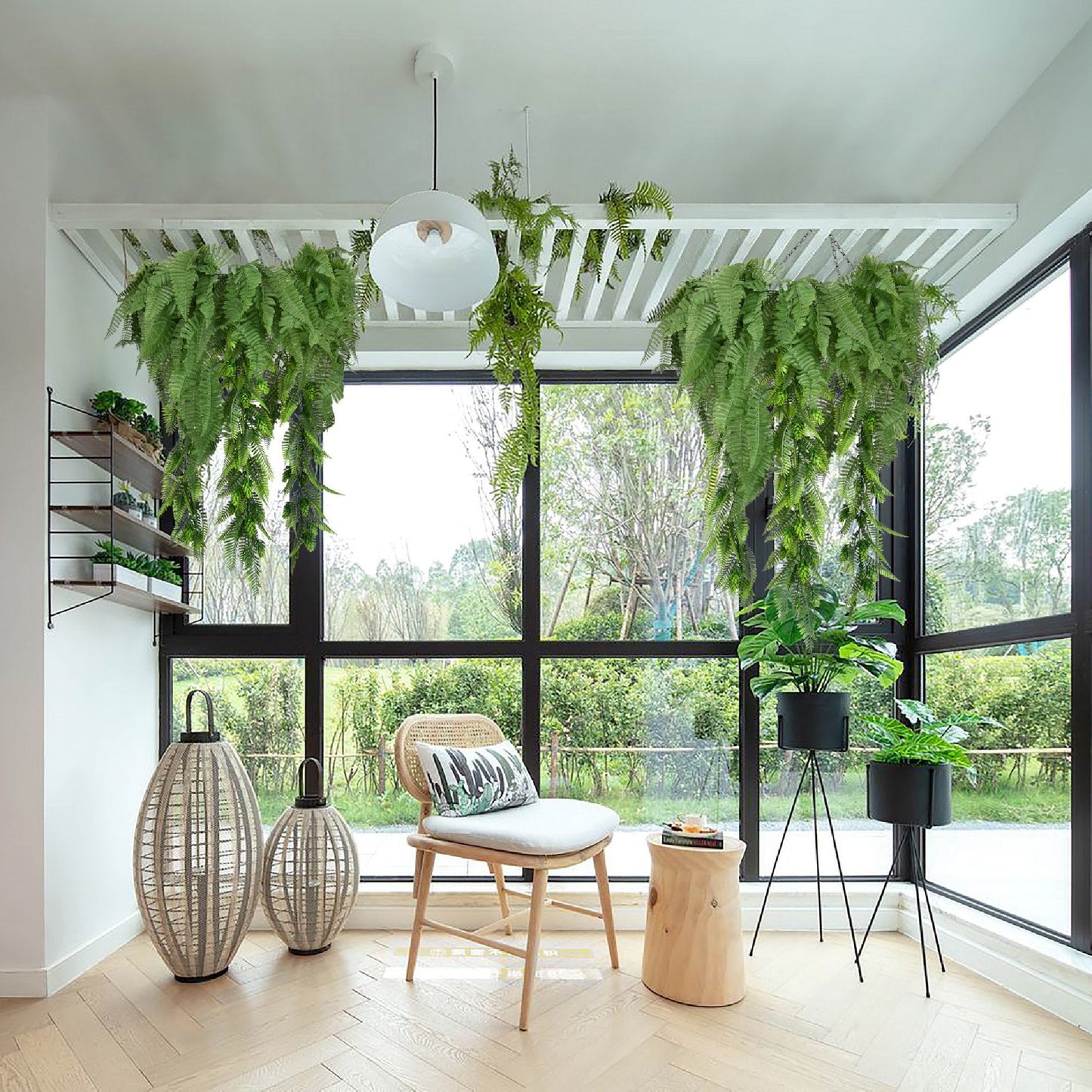 Hanging Hoop with Artificial Woodland Trailing Ferns 60cm Diameter