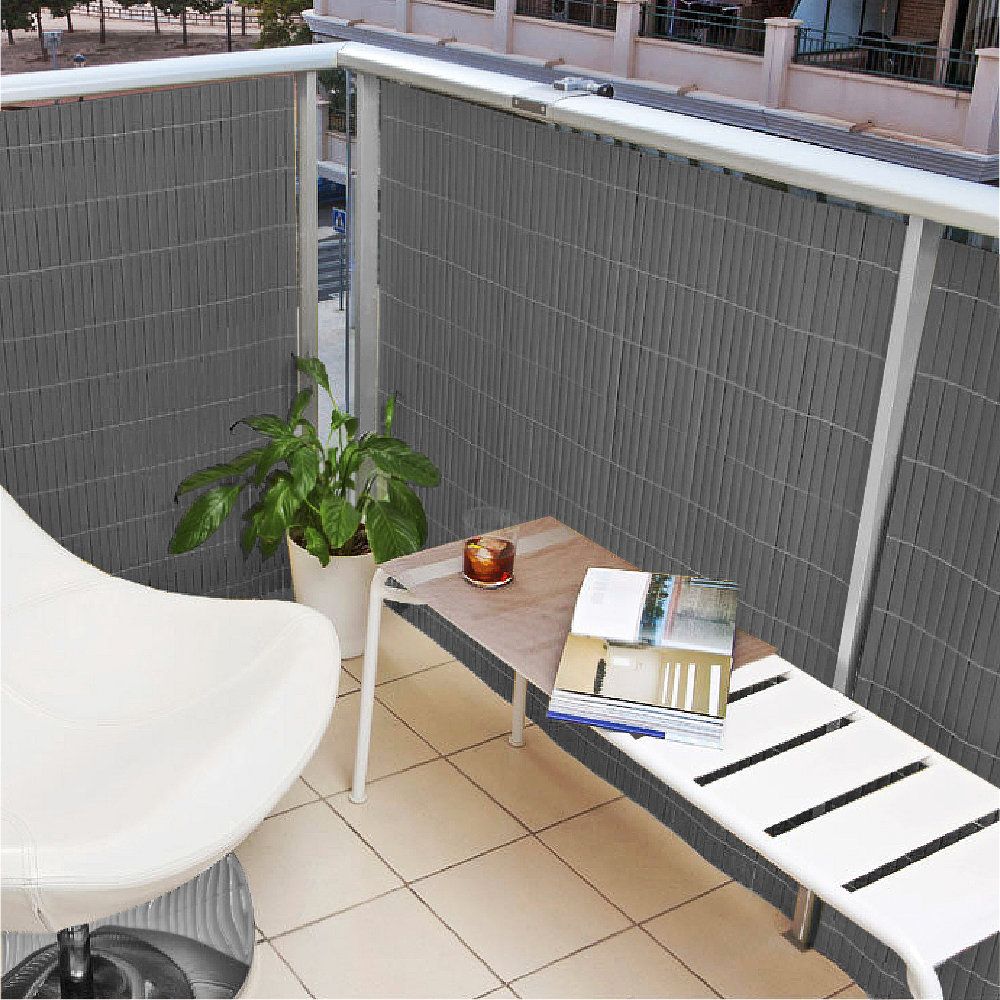 Artificial Bamboo PVC Slat Screening Grey Double Sided 4m Long