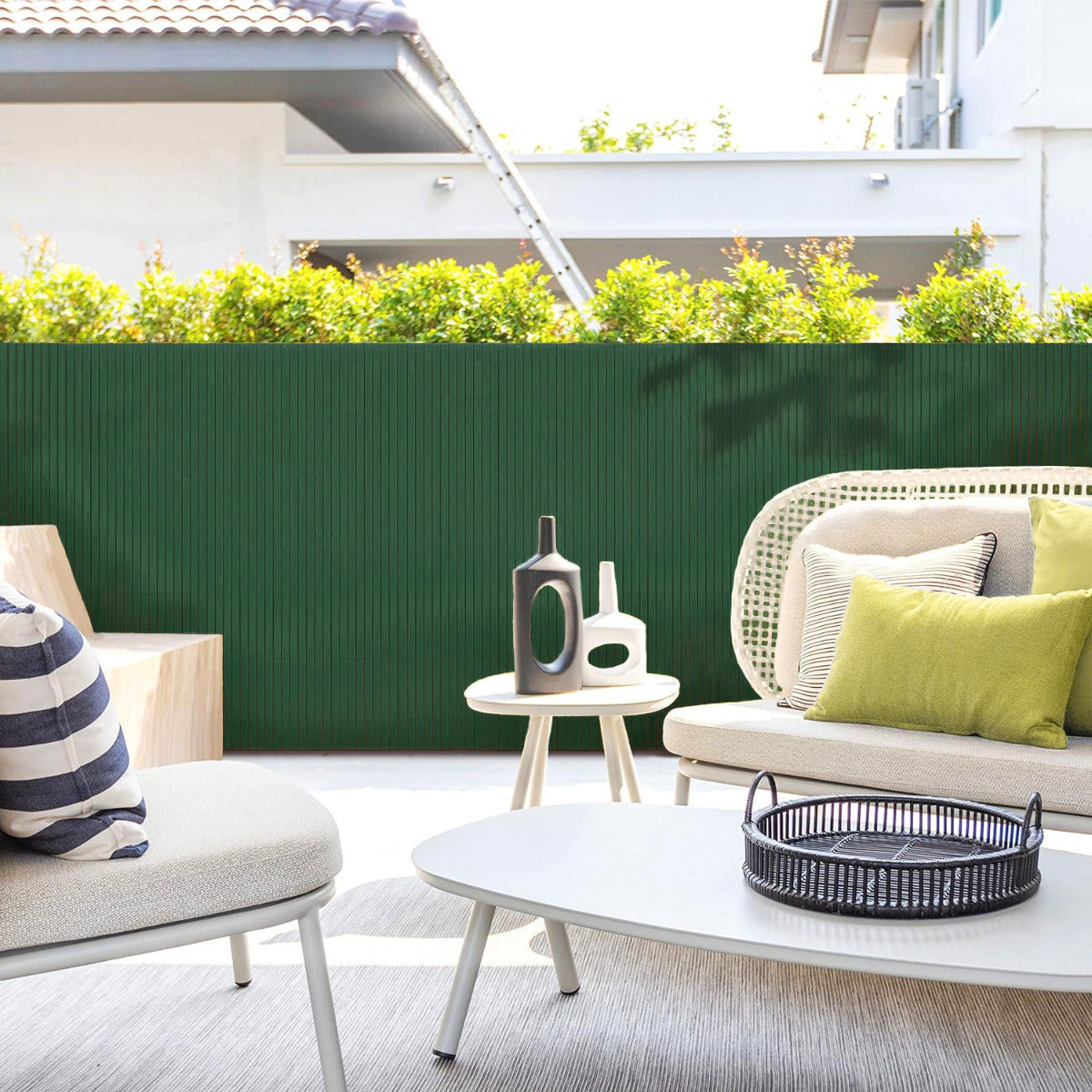 Artificial Bamboo PVC Slat Screening Green Double Sided 4m Long