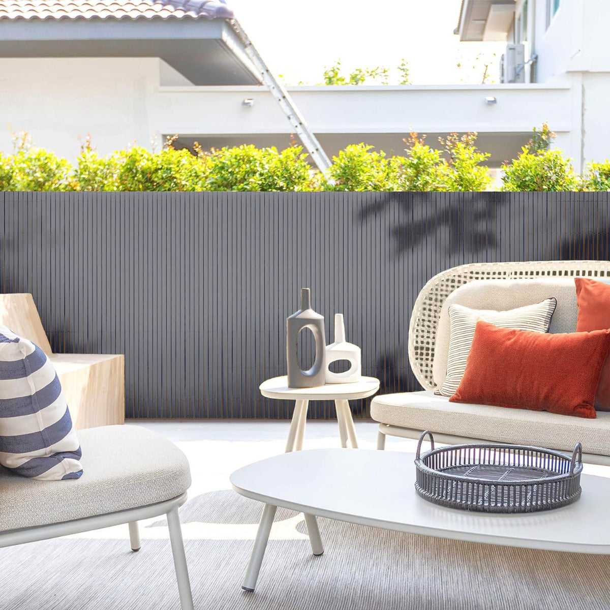 Artificial Bamboo PVC Slat Screening Grey Double Sided 4m Long
