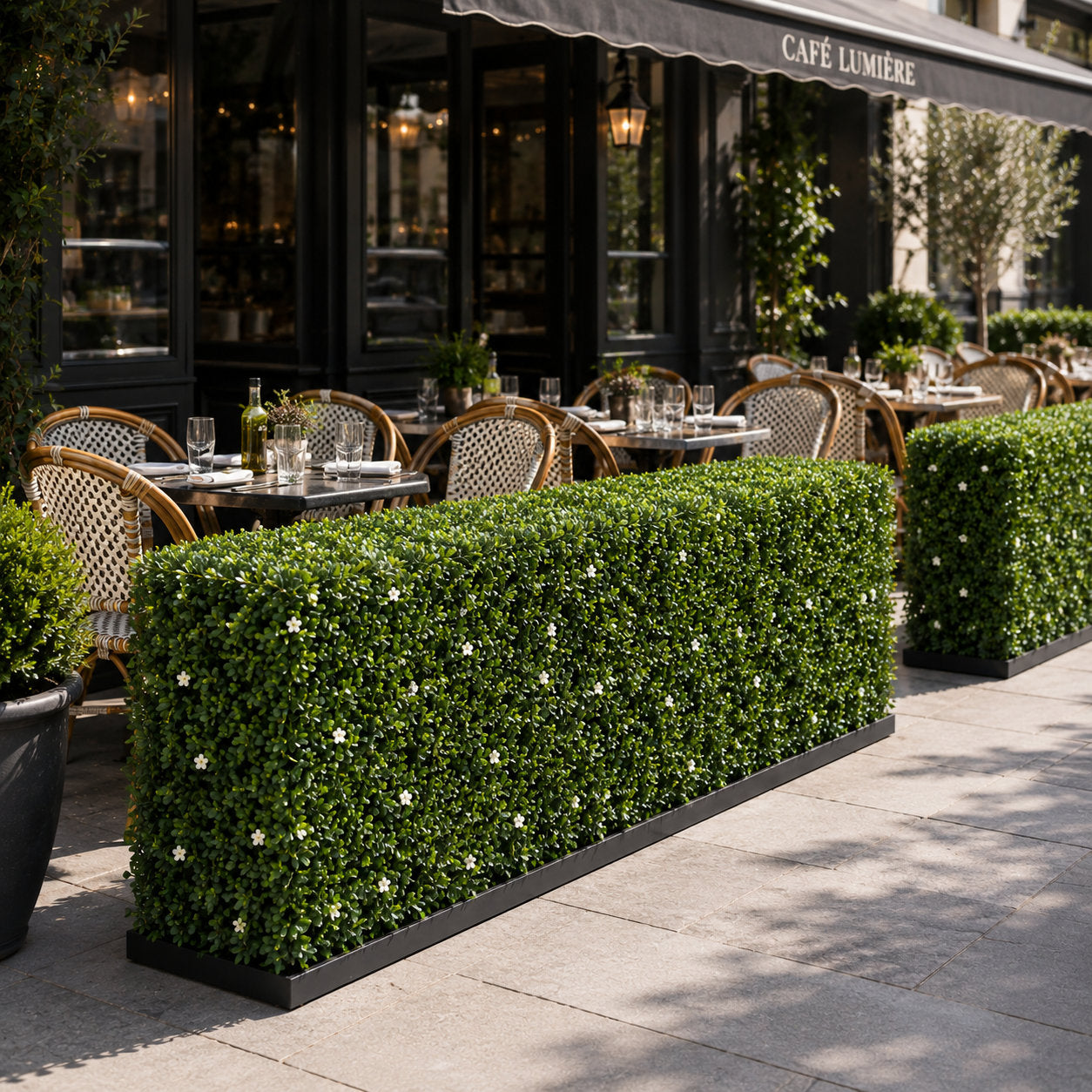 Premium Freestanding Artificial Boxwood & White Flower Hedge - 56cm x 158cm